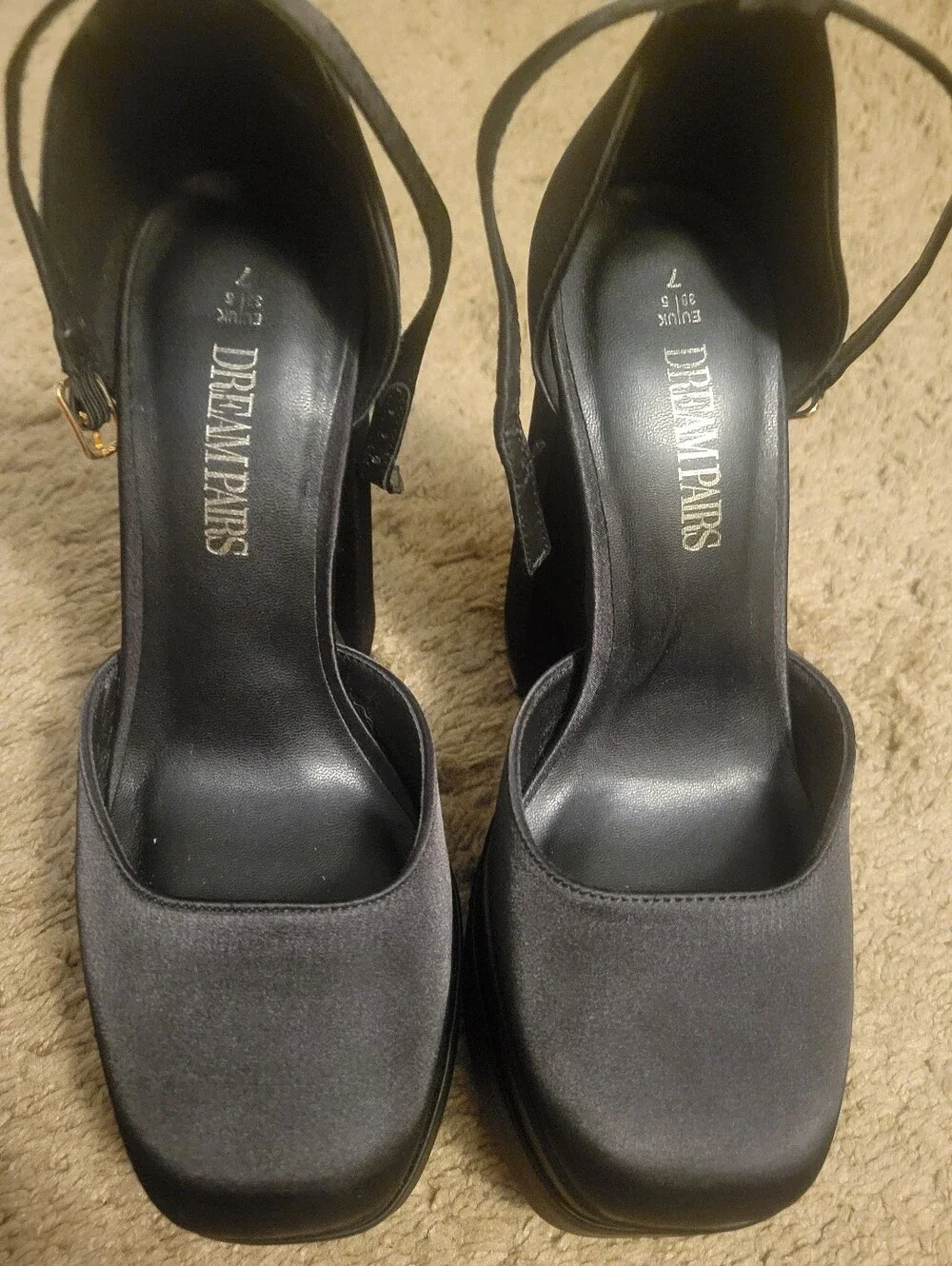 Dream Pairs Black Satin Platform Block Heel Mary Jane
